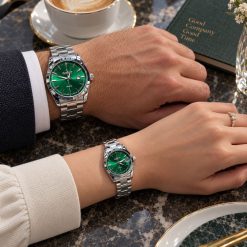 ساعت ست زنانه و مردانه گرد کاونت رنگ نقره ای صفحه سبز (ZZ) کد W1743