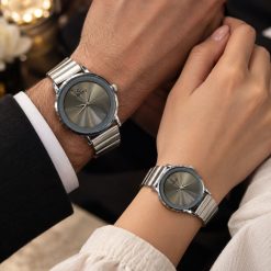 ساعت ست زنانه و مردانه گرد کاونت نقره ای صفحه طوسی (ZZ) کد W1711