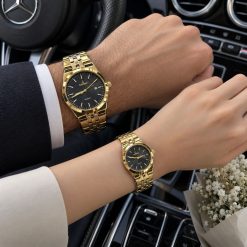 ساعت ست زنانه و مردانه گرد کاونت طلایی صفحه مشکی (ZZ) کد W1719