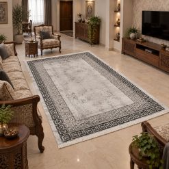 Alternative view of فرش آشپزخانه مدرن حاشیه یونانی استپ دار طوسی روشن (TI) کد CR-D15222