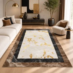 فرشینه اتاق و پذیرایی طرح مدرن رنگ کرم طلایی ترمزدار (TI) کد F211