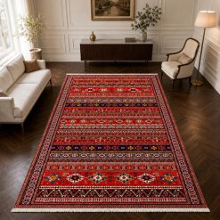 فرش اتاق و پذیرایی طرح سنتی استپ دار قرمز (TI) کد XL-5692M