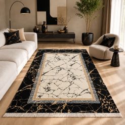 فرشینه اتاق و پذیرایی طرح مدرن رنگ کرم مشکی ترمزدار (TI) کد F213