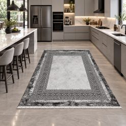 فرشینه آشپزخانه طرح مدرن استپ دار طوسی- مشکی (TI) کد 5785XL-QM