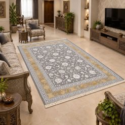 فرش اتاق و پذیرایی کلاسیک ترمز دار رنگ طوسی-طلایی (TI) کد XL-5782M
