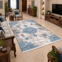 فرشینه اتاق و پذیرایی طرح مدرن رنگ آبی طوسی ترمزدار (TI) کد F218