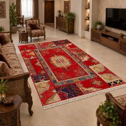 فرشینه اتاق و پذیرایی طرح سنتی رنگ قرمز ترمزدار (TI) کد F142