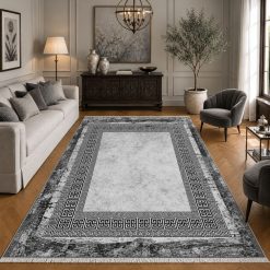 فرش اتاق و پذیرایی مدرن رنگ طوسی و مشکی استپ دار (TI) کد GPZ-5784