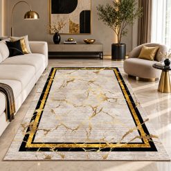 فرش اتاق و پذیرایی لوکس کرم طلایی استپ دار (TI) کد GPZ-5794
