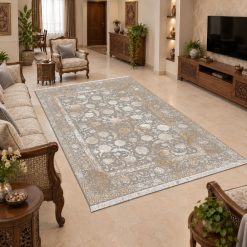 فرشینه اتاق و پذیرایی طرح کلاسیک رنگ کرم و خاکستری ترمز دار (TI) کد F183