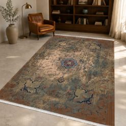 فرش اتاق و پذیرایی کلاسیک ترمز دار رنگ زیتونی-کرم (TI) کد CR-D5777