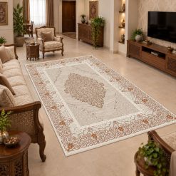 فرش اتاق و پذیرایی مدرن رنگ کرم و نسکافه ای استپ دار (TI) کد 5825XL-QM