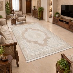 فرش اتاق و پذیرایی کلاسیک استپ دار رنگ کرم (TI) کد 5755XL-QM