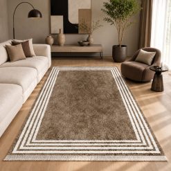 فرشینه اتاق و پذیرایی طرح مدرن رنگ قهوه ای و کرم ترمزدار (TI) کد F204