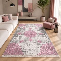 فرشینه اتاق و پذیرایی مدرن رنگ صورتی طوسی استپ دار (TI) کد F219
