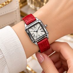ساعت زنانه کارتیر مدل دمونت بند چرمی قرمز صفحه سفید (ZZ) W1764