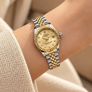 ساعت زنانه رولکس دیت جاست بند استیل نقرهای-طلایی صفحه طلایی (E) W1750 - تصویر 2