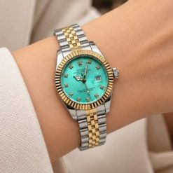 ساعت زنانه رولکس دیت جاست بند استیل نقره‌ای-طلایی صفحه تیفانی (E) W1750