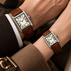 ساعت ست مردانه و زنانه کارتیر تانک چرمی قهوهای صفحه سفید (ZZ) W1757