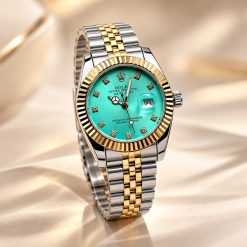 Alternative view of ساعت زنانه رولکس دیت جاست بند استیل نقره‌ای-طلایی صفحه تیفانی (E) W1750