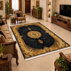 فرشینه اتاق و پذیرایی مدل کلاسیک مشکی طلاکوب ترمز دار (TI) کد F111