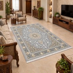 فرش اتاق و پذیرایی کلاسیک رنگ طوسی استپ دار (TI) کد XMA-5761