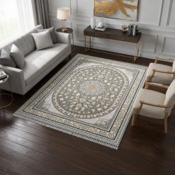 فرش اتاق و پذیرایی کلاسیک رنگ طوسی کرم استپ دار (TI) کد 5680SX-L