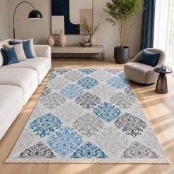 فرش اتاق و پذیرایی مدرن استپ دار رنگ آبی- طوسی (TI) کد 5820SX-L